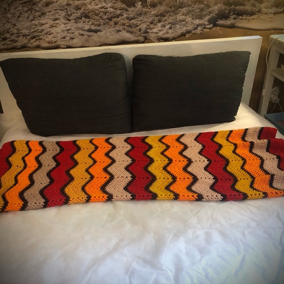 Preloved Handmade crochet chevron Afghan colourful blanket - Picture 2 of 6
